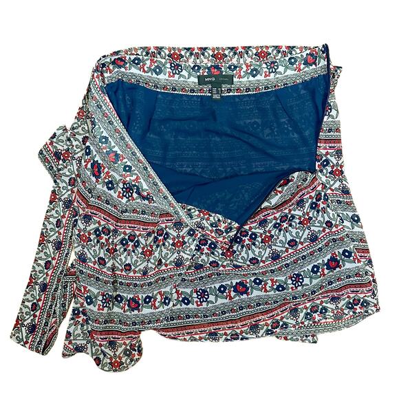 MNG Mango Multicolored Floral Lined Zipped Belted Tie Sarong Skirt - US 6 - Picture 4 of 5